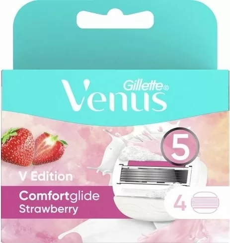 Gillette Venus ComfortGlide Scheermesjes Aardbei - 4 Stuks, 5 Mesjes, Vitamine E, Zachte Scheerbeurt, Geschikt voor Alle Venus Handvatten