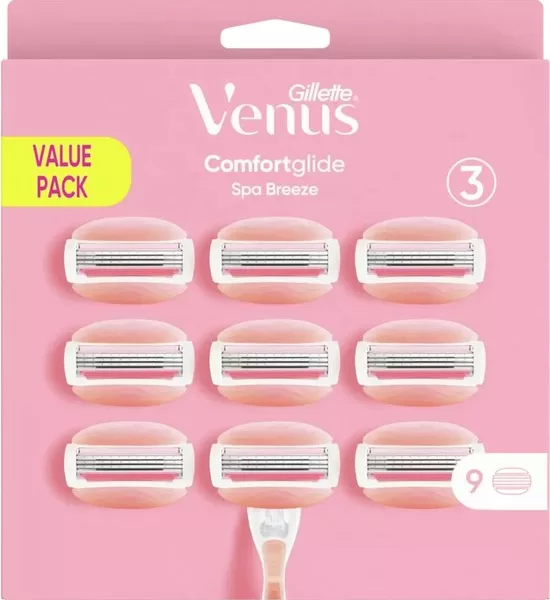 Gillette Venus Comfortglide Spa Breeze Scheermesjes voor Vrouwen - 9 Navulmesjes met Ingebouwde Scheergelkussentjes, Zijdezacht Scheren