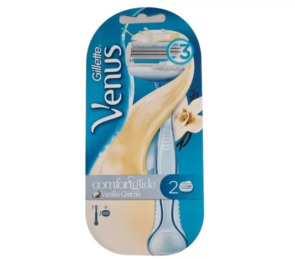 Gillette Venus Comfortglide Vanillecrème Scheersysteem für Frauen + 1 Scheermesje – 3 Comfortmesjes, Flexibele Gelstrips, Gladde Scheerbeurt