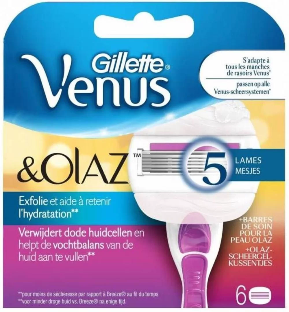 Gillette Venus & Olaz Scheermesjes - 6 Stuks, 5 Messen, Sugarberry Geur, Voor Zachte Peeling, Geen Scheergel Nodig