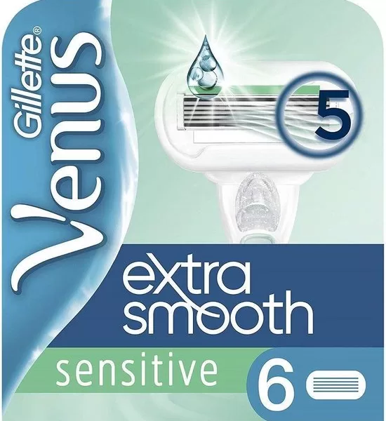 Gillette Venus Sensitive Extra Glad - 6 Scheermesjes voor Vrouwen - 5 Mesjes met SkinElixir, Dermatologisch Getest, Voor Gevoelige Huid