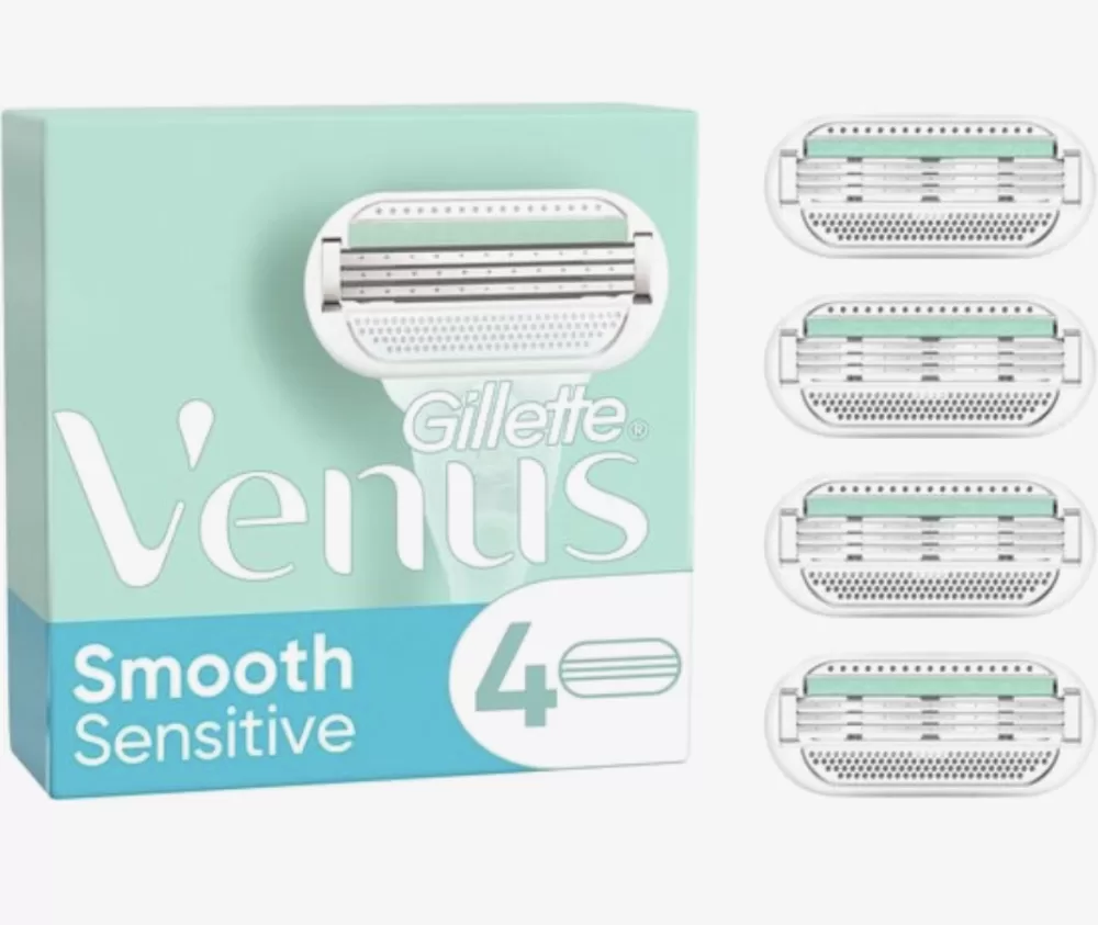 Gillette Venus Smooth Sensitive Scheermesjes - 4 Stuks, Voor Gevoelige Huid, 3 Mesjes per Navulmesje, Glad en Zacht Scheren