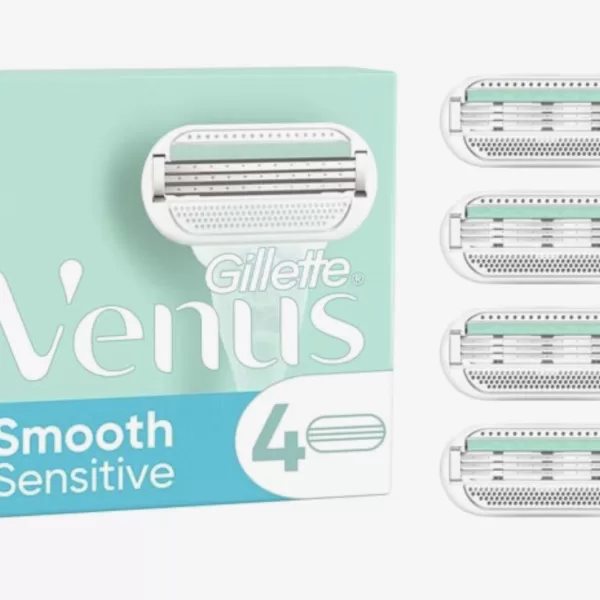 Gillette Venus Smooth Sensitive Scheermesjes - 4 Stuks, Voor Gevoelige Huid, 3 Mesjes per Navulmesje, Glad en Zacht Scheren