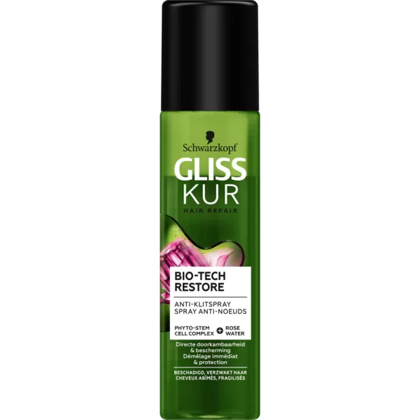 Gliss Kur Bio-Tech Anti Klit Spray 200 ml - Versterkt Haar tot 90%, Zonder Siliconen, Natuurlijke Ingrediënten, Phyto-Stamcellen & Rozenwater