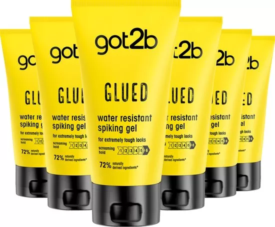 Got2b Glued Water Resistant Spiking Gel 150ml – Ultra Sterke Hold, Voordeelverpakking 6 x 150ml, Ideaal voor Extreme Haarstyling