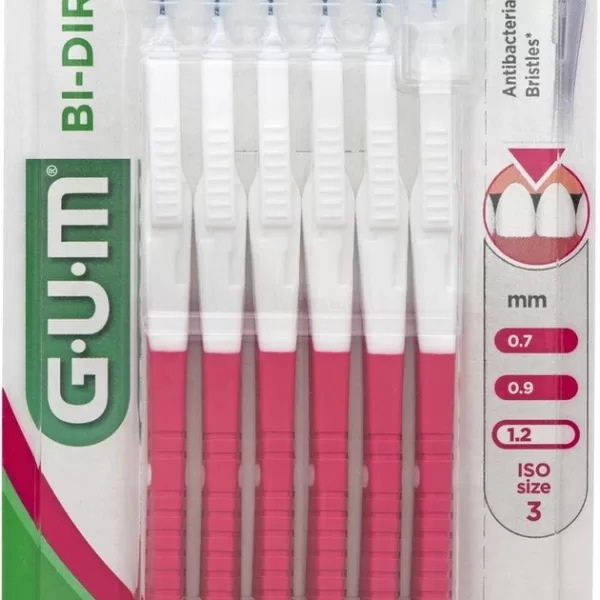 GUM® Bi-Direction 1.2 Ragers - 6 Stuks, Antibacterieel, Voor Tandenreiniging, Geschikt voor Bruggen en Orthodontie, Hygiënische Kap inbegrepen