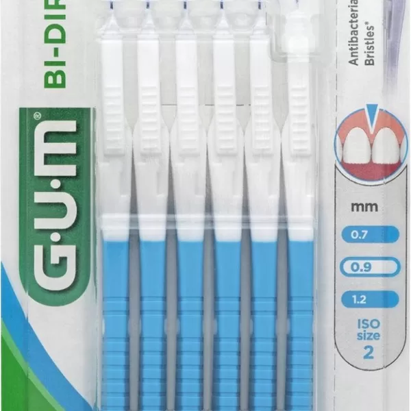 GUM Bi-Direction 0.9 mm Interdentalborstels - 6 Stuks met Hygiënische Kap - Antibacterieel & Geschikt voor Bruggen en Orthodontie