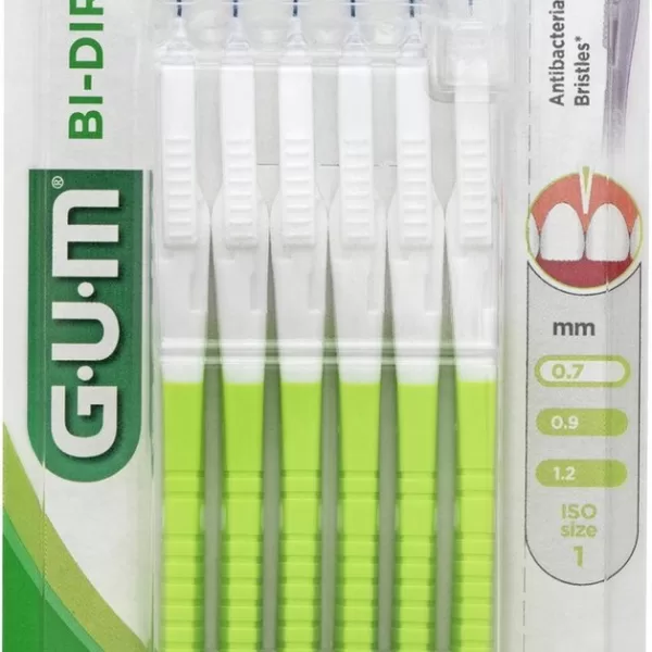 GUM® Bi-Direction 0.7 - 6 Stück Interdentalbürsten mit antibakterieller Schutz, flexible Anwendung für Brücken & Zahnspangen