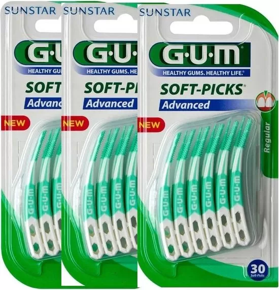 GUM Soft Picks Advanced Regular - 3x30 Stuks - Ragers met Fluoride - Voor Gezond Tandvlees & Ideaal voor Dagelijks Gebruik