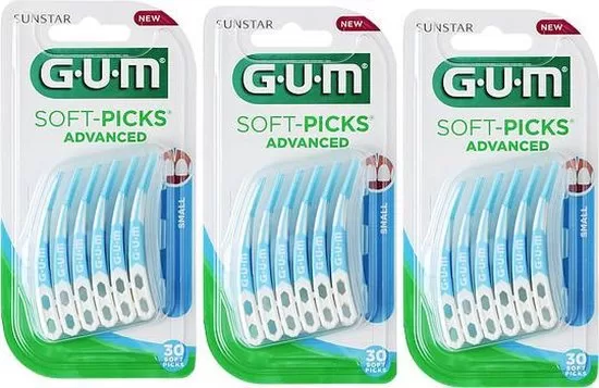 GUM Soft Picks Advanced Small - 90 Stuks Ragers - Voor dagelijks gebruik, met fluoride, licht gebogen, inclusief reisdoosje, voor gezond tandvlees