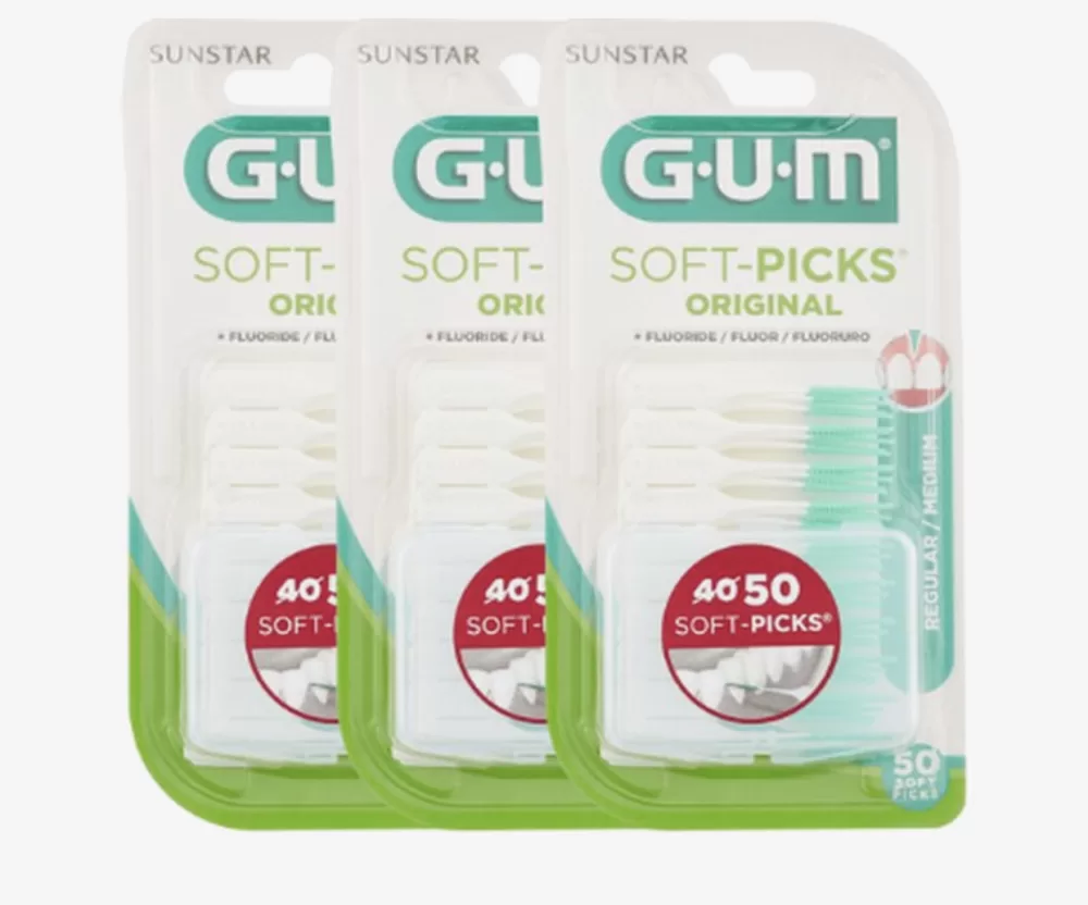 GUM Soft Picks Regular - 3x50 Stuks - Voordeelverpakking - Zachte Tandenborstels voor Gezond Tandvlees, Ideaal voor Orthodontie & Implantaten