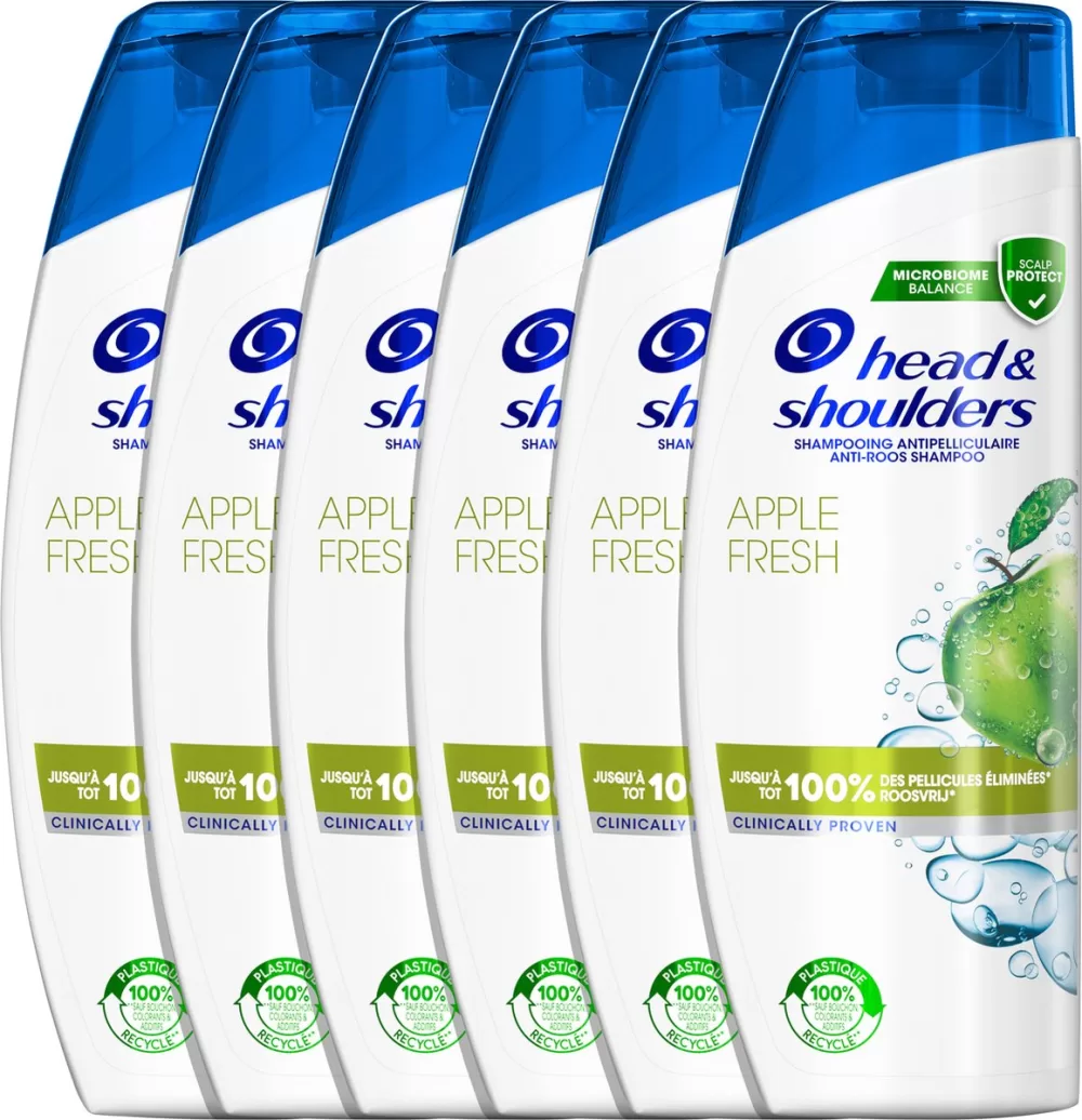 Head & Shoulders Apple Fresh Anti-Roos Shampoo Voordeelverpakking 6x450ml - 100% Roosvrij, pH-gebalanceerd, Dermatologisch getest, 100% Gerecycled Plastic