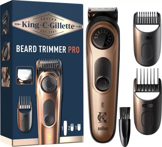 King C. Gillette PRO Baardtrimmer voor Mannen - 40 Lengte-instellingen, Levenslang Scherpe Mesjes, 80 Min Oplaadtijd, Afspoelbaar