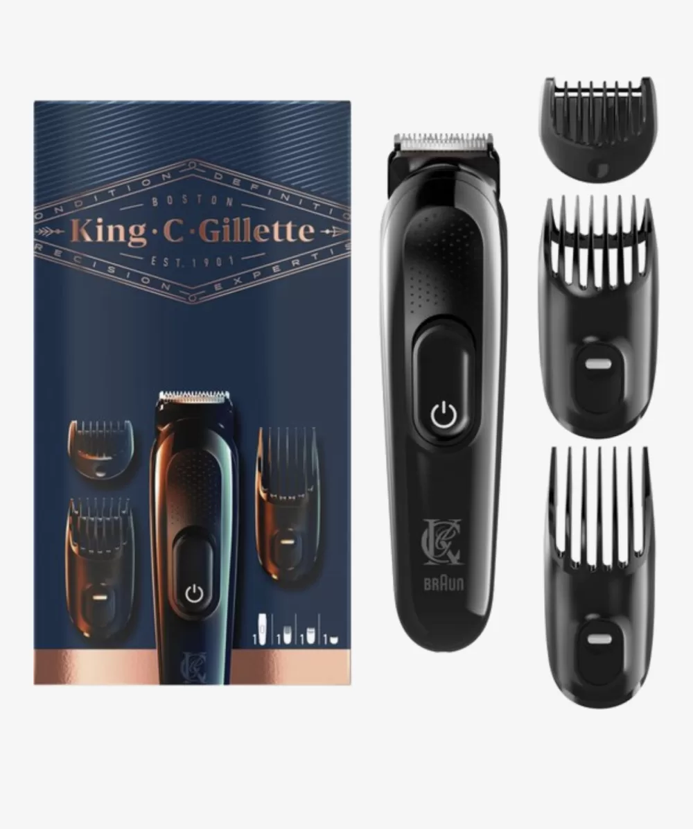 King C. Gillette Draadloze Baardtrimmer - Oplaadbaar, 3 Kamopzetstukken, 50 min Trimtijd, Langdurig Scherpe Messen, Inclusief Reinigingsborstel & Oplader