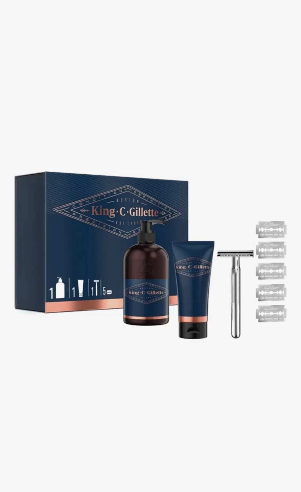 King C. Gillette Starter Geschenkset für Männer – Baardverzorging, Scheerset, Baardshampoo, Veiligheidsscheermes & Scheermesjes – Perfect als Cadeau