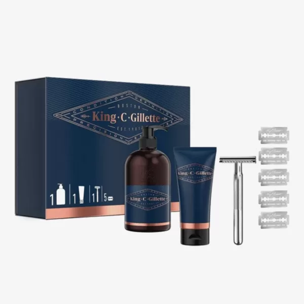 King C. Gillette Starter Geschenkset für Männer – Baardverzorging, Scheerset, Baardshampoo, Veiligheidsscheermes & Scheermesjes – Perfect als Cadeau