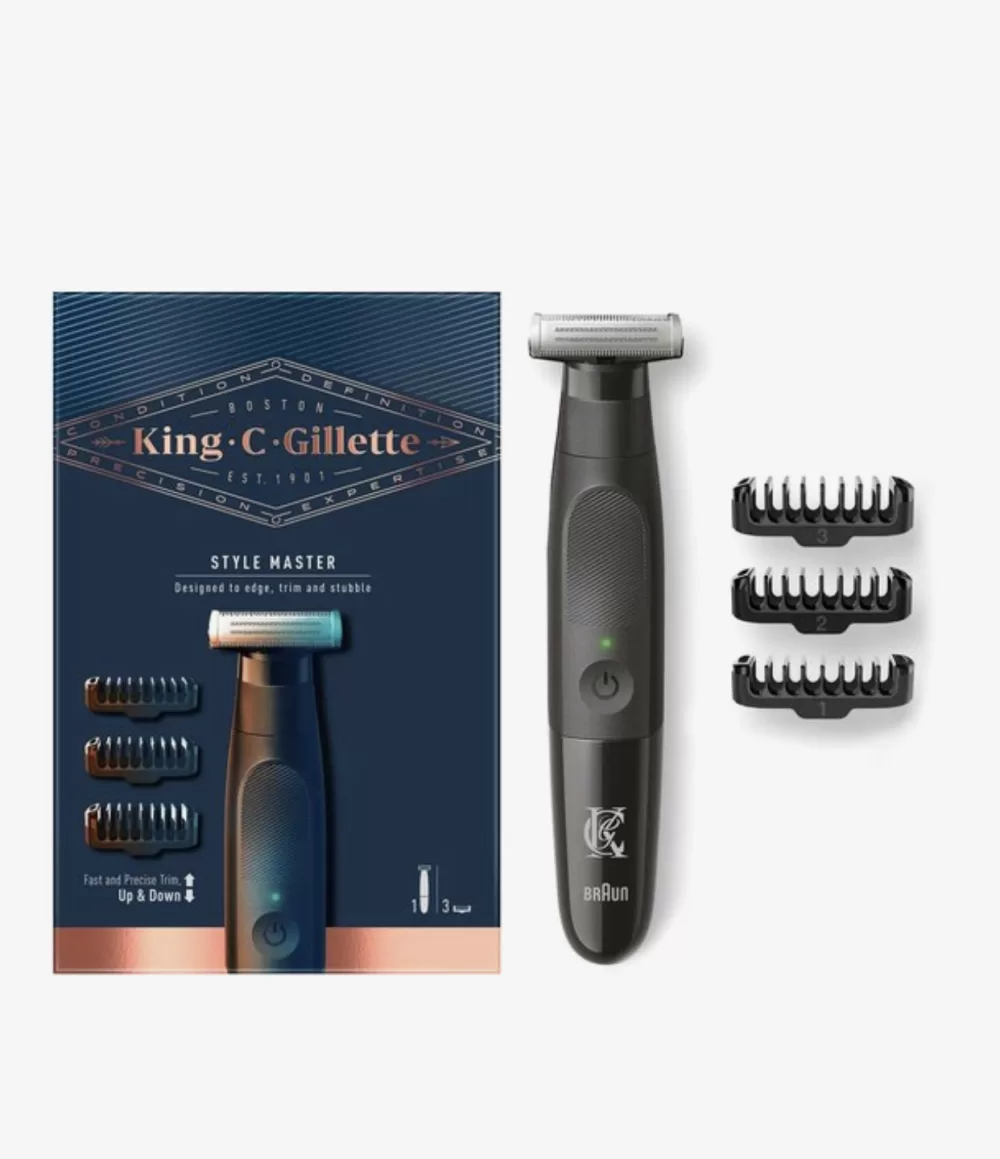 King C. Gillette StyleMaster Draadloze Stoppelbaardtrimmer - 4D-mes, Flexibele Kop, 3 Kammen, Waterbestendig, 45 min Batterijduur.