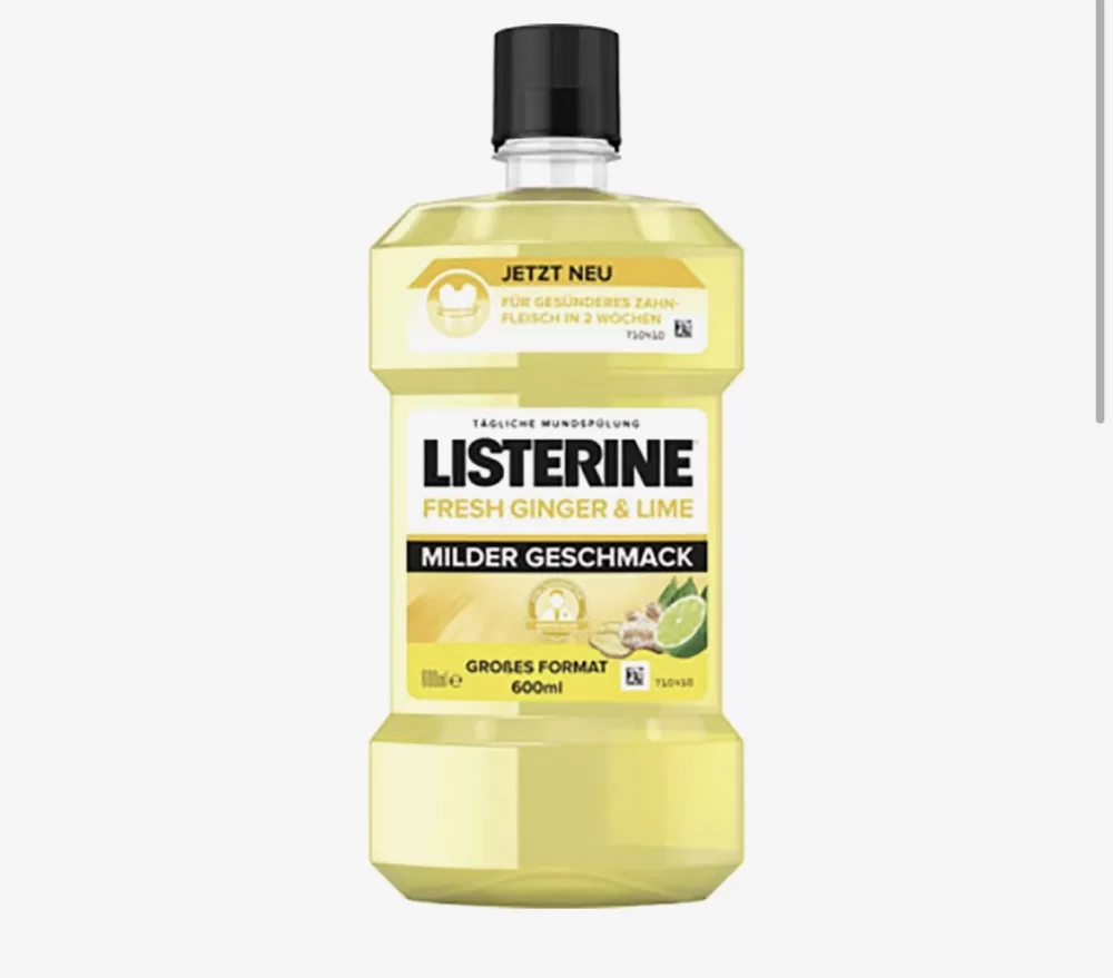 Listerine Fresh Ginger & Lime Mondwater 600ml - Tandartsen Aanbevolen, Kindveilig, Versterkt Tanden, Frisse Adem, Geschikt voor 6+ Jaar