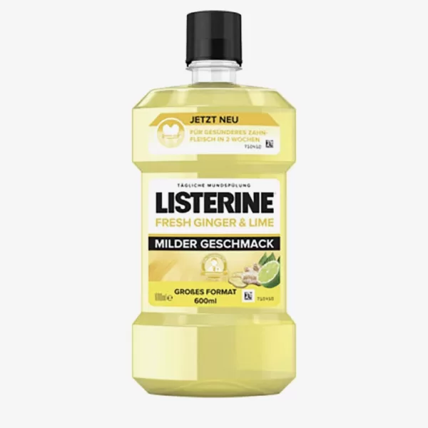 Listerine Fresh Ginger & Lime Mondwater 600ml - Tandartsen Aanbevolen, Kindveilig, Versterkt Tanden, Frisse Adem, Geschikt voor 6+ Jaar