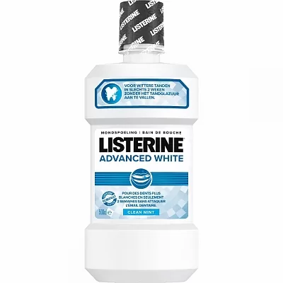 Listerine Mondwater Advanced White - Whitening Mondspoeling, Frisse Adem, Essentiële Oliën & Fluoride, 500ml - Voor Wittere Tanden in 2 Weken