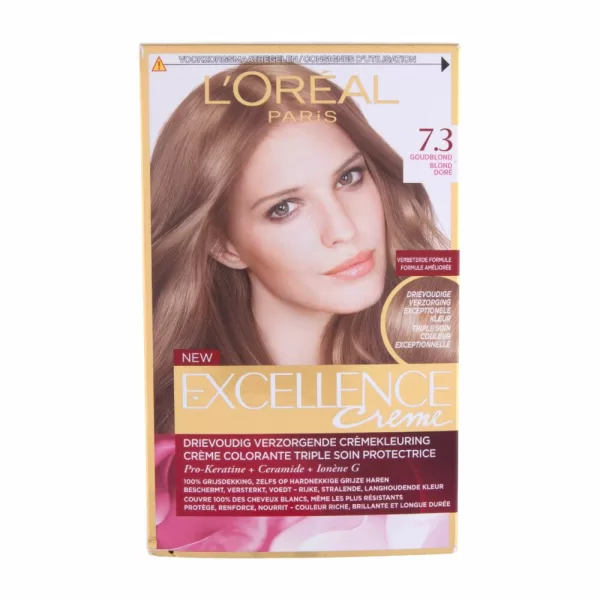 L'Oréal Excellence Crème Haarverf 7.3 Goudblond - Permanente Kleur, 100% Grijsdekking, Drievoudige Verzorging, Zijdezacht Haar