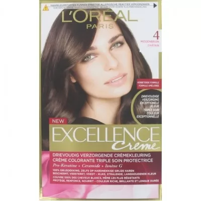 L'Oréal Excellence Creme Haarfarbe Nr. 4 – Mittelbraun, langanhaltende Farbintensität für brillantes, gesundes Haar