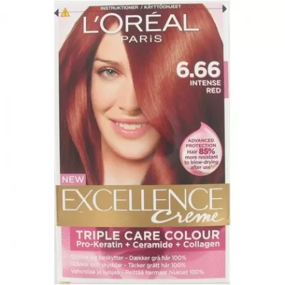 L’Oréal Excellence Creme Haarfarbe 6.66 Intense Red – Dauerhafte Haarfarbe für lebendigen, intensiven Farbglanz, 50 ml