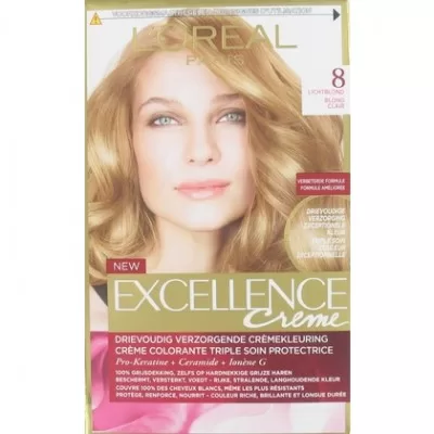 L’Oréal Excellence Creme Haarfarbe Nr. 8 – Lichtblond, langanhaltende Haarfarbe für strahlenden Glanz & intensive Pflege, 1 Anwendung