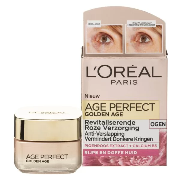 L’Oréal Golden Age Oogcrème 15 ml - Anti-Veroudering, Vermindert Donkere Kringen, Hydrateert, Met Calcium B5 & Pioenroos Extract