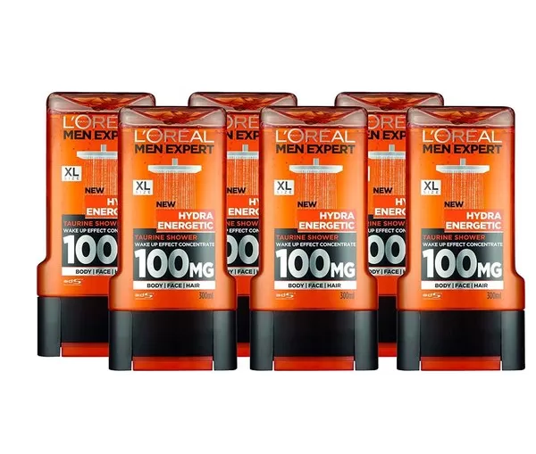 L'Oréal Men Expert Hydra Energetic Shower Gel - 6 x 300ml - Verfrissende Douchegel voor Lichaam, Gezicht & Haar - Voordeelverpakking