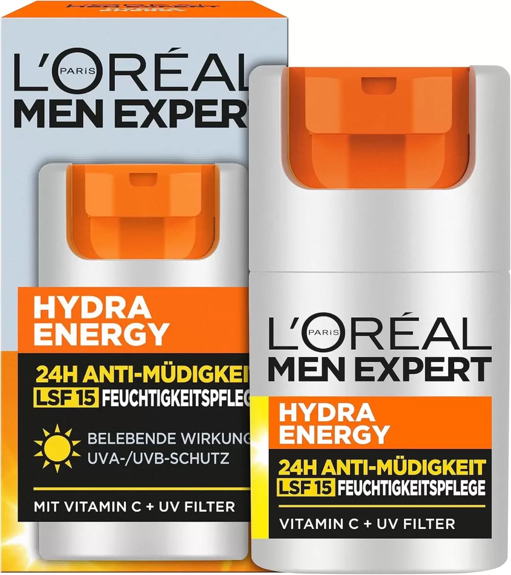 L'Oréal Men Expert Hydra Energy Gezichtsverzorging SPF 15 – 3x50ml, Hydrateert, Beschermt en Verfrist Vermoeide Huid met Vitamine C