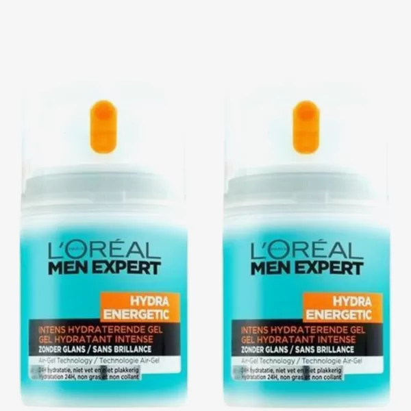 L'Oréal Men Expert Intens Hydraterende Gel 50ml - 2 Stuks, 24H Hydratatie, Air-Gel Technologie, Geen Glans, Voor Een Frisse, Matte Huid