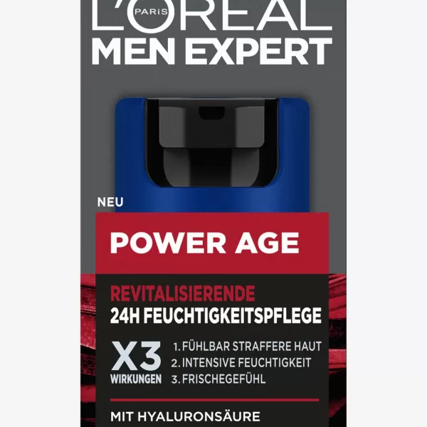 L'Oréal Men Expert Power Age Moisturizer – 3x Hyaluron Crème für Verouderende Huid – Verstevigt, Hydrateert & Verfrist, Geschikt voor na het scheren