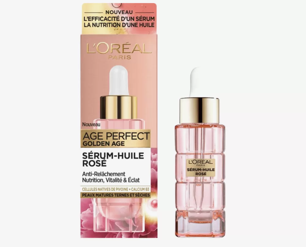 L’Oréal Paris Age Perfect Golden Age Rozig Olie-Serum - Voedend Anti-Aging Serum voor Droge, Rijpe Huid met Pioenroos en Calcium B3 - Stralende Glow