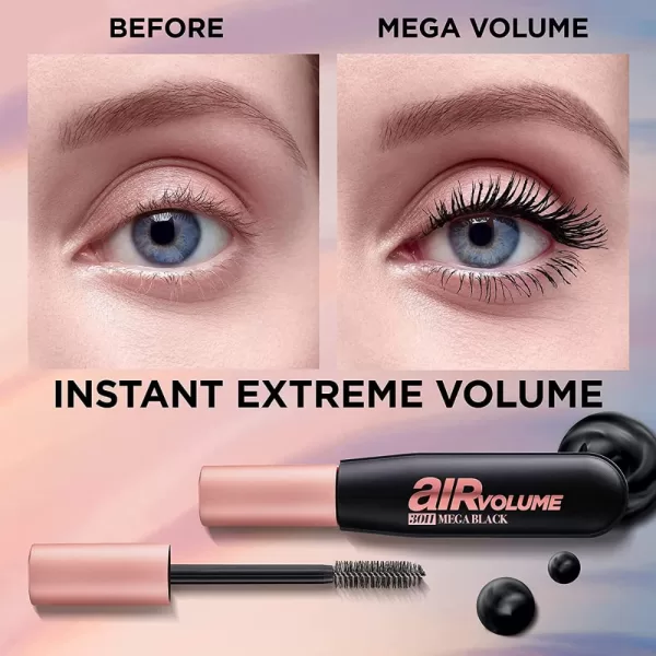 L'Oréal Paris Air Volume 30H Mega Black Mascara - Extreem Volume, 9,4ml, Lichtgewicht, Langdurig, Intens Zwart, Voor Volle Wimpers