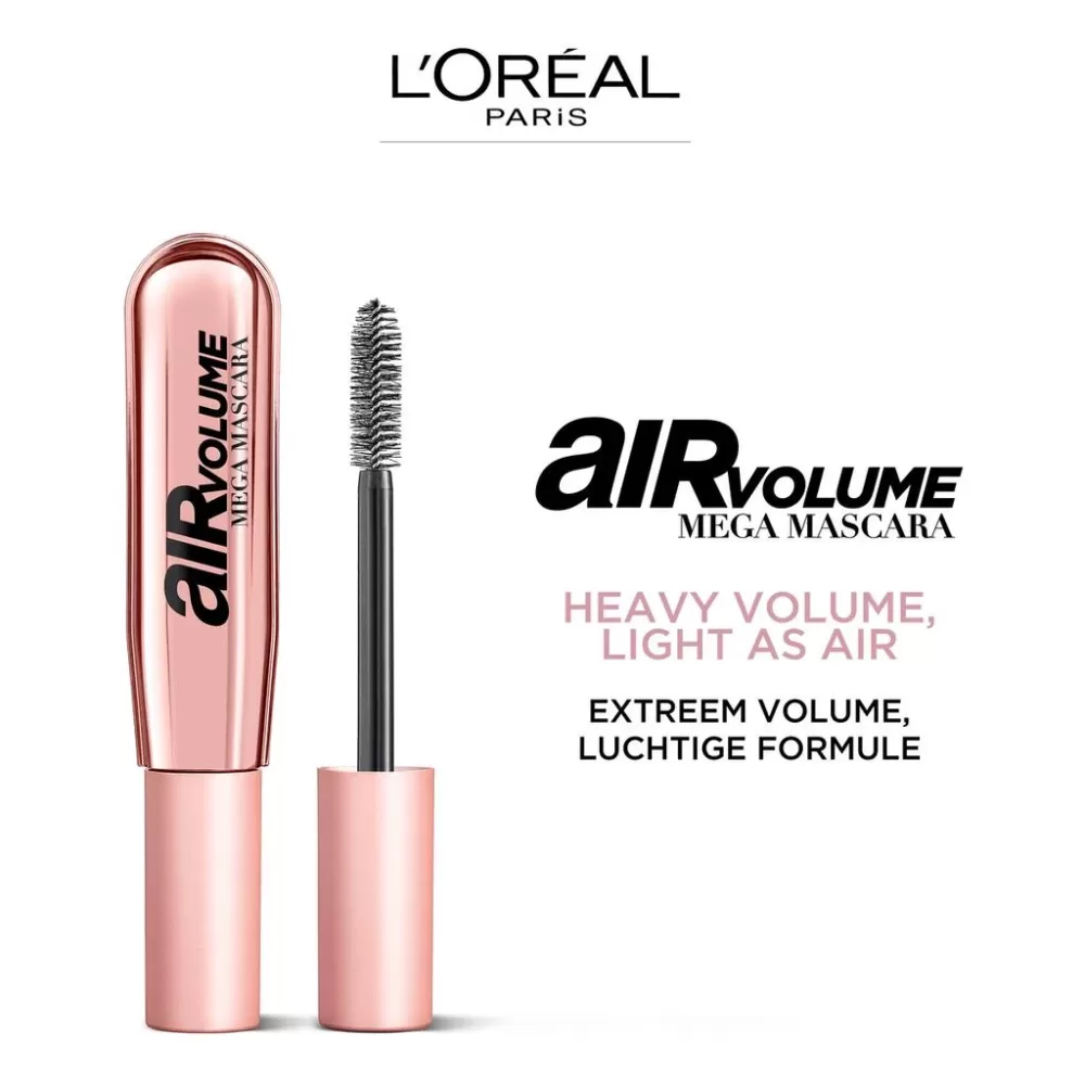 L'Oréal Paris Air Volume Mega Mascara Zwart 9,4 ML - Extreem Volume, Lichtgewicht Formule, Hypoallergeen, Geschikt voor Contactlenzen