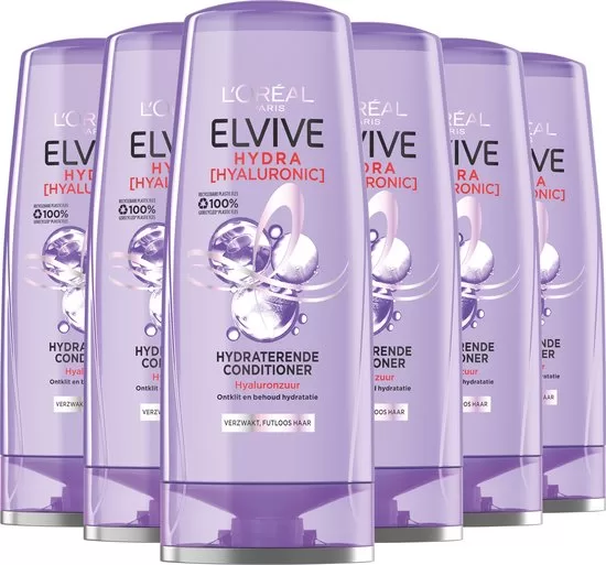 L'Oreal Paris Elvive Hydra Hyaluronic Conditioner 200ml - Hydratatie met Hyaluronzuur - 6 Stuks Voordeelverpakking voor 72 uur Hydratatie