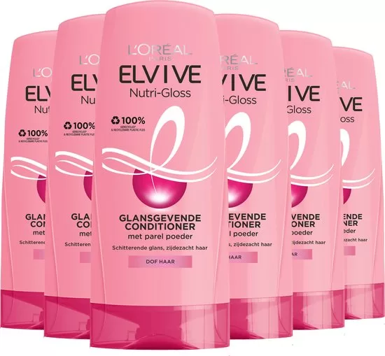 L'Oréal Paris Elvive Nutri Gloss Conditioner - 6x200ml - Voor Dof en Lang Haar - Verrijkt met Proteïne en Parel - 100% Gerecycled Plastic