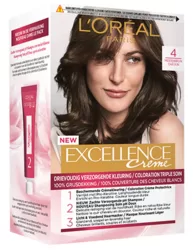 L’Oréal Paris Excellence 4 Midden Bruin - Permanente Haarkleuring met Pro-Keratine, Ceramide & Shampoo + Masker, Optimale Grijsdekking, Glanzend Haar