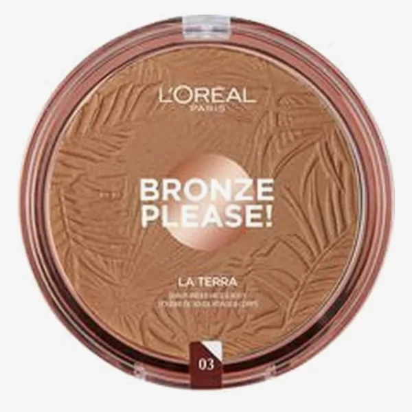 L'Oréal Paris Glam Bronze La Terra Bronzer - 18g, Portofino Legger - Zijdezachte Poederbronzer voor Natuurlijke Bruinheid Gezicht & Lichaam