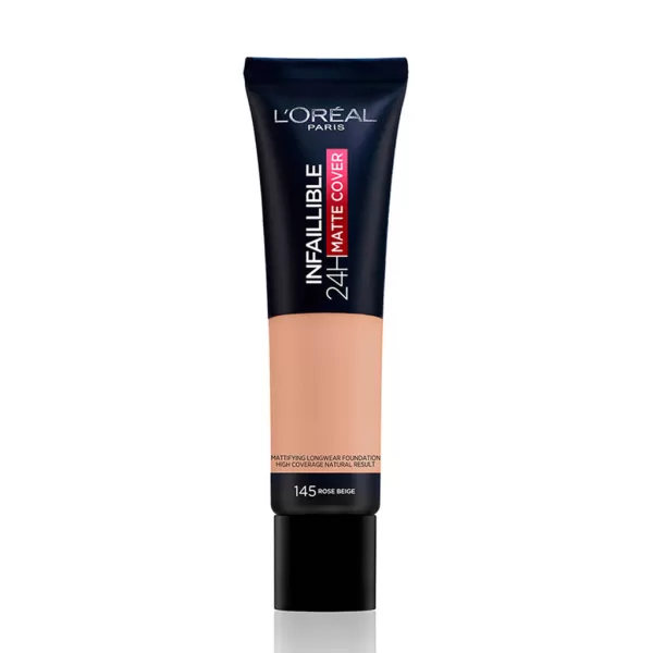 L'Oréal Paris Infaillible 24H Matte Cover Foundation 145 Beige Rosé - Langhoudend, Glansvrij, SPF 18, Waterproof, Perfecte Dekking