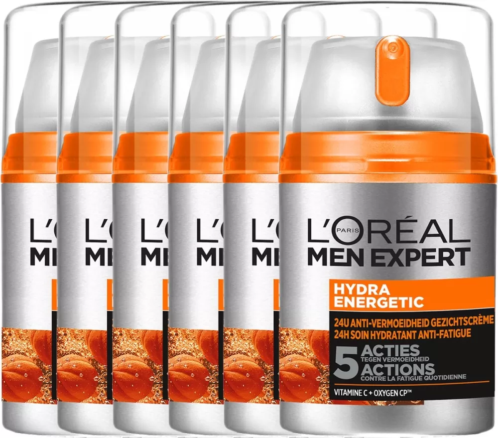 L'Oréal Paris Men Expert Hydra Energetic 6x50ml - Hydratisierende Tagescreme für Männer, belebend & erfrischend, für strahlende Haut