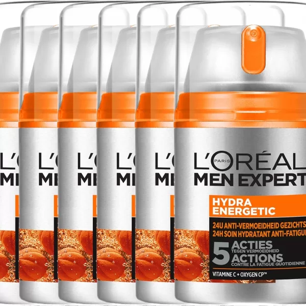 L'Oréal Paris Men Expert Hydra Energetic 6x50ml - Hydratisierende Tagescreme für Männer, belebend & erfrischend, für strahlende Haut