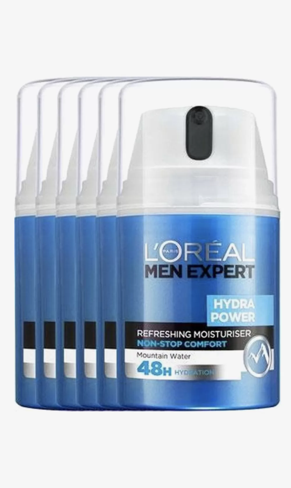 L'Oréal Paris Men Expert Hydra Power Gel – 6x50ml, Hydraterend & Verfrissend, 48u Hydratatie met Hyaluronzuur & Bergwater