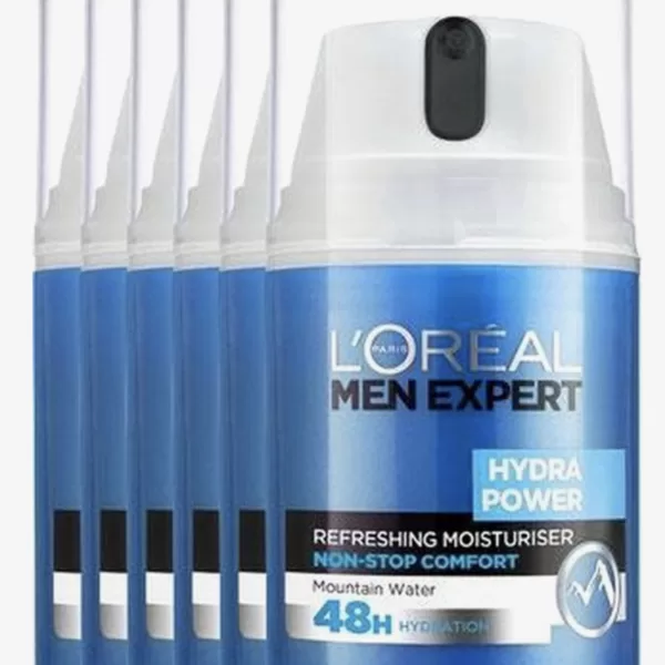 L'Oréal Paris Men Expert Hydra Power Gel – 6x50ml, Hydraterend & Verfrissend, 48u Hydratatie met Hyaluronzuur & Bergwater