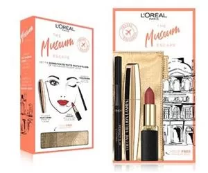 L'Oreal Paris Museum Escape Geschenkset – Mascara 10,7ml, Eyeliner 1ml, Lippenstift 4,5ml & Tasche – Perfektes Beauty-Set!