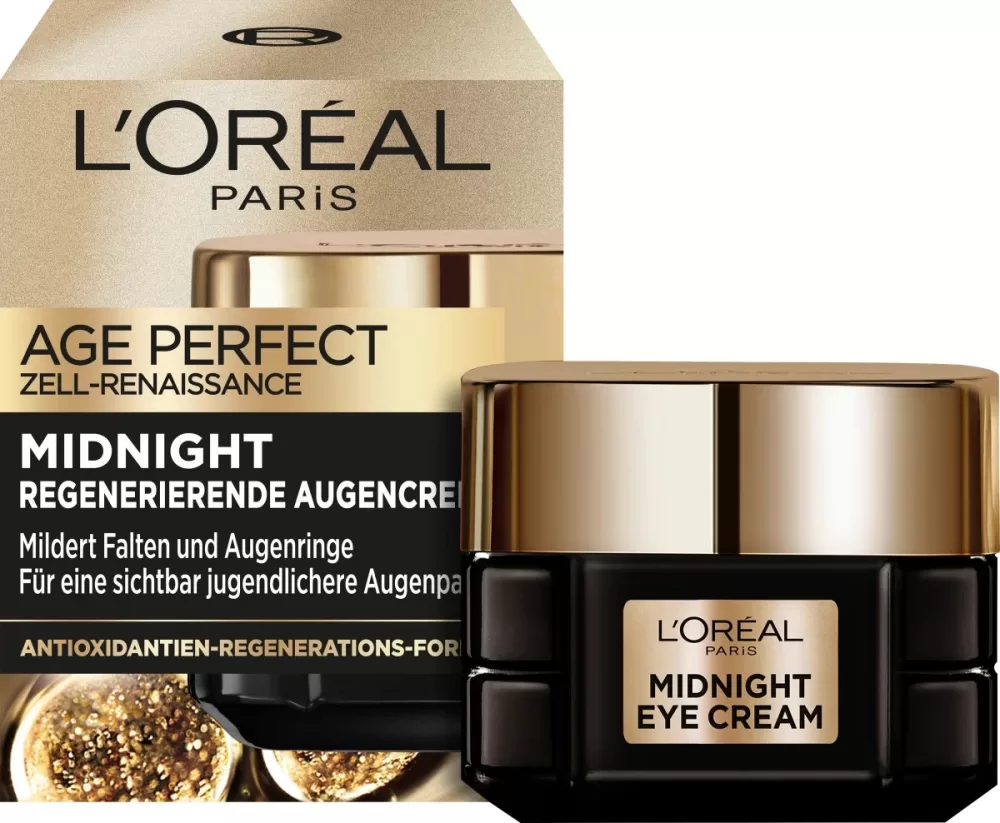 L'Oréal Paris Age Perfect Oogcrème Midnight 15 ml - Vermindert Wallen & Donkere Kringen - Met Vitamine E & Gefermenteerde Zwarte Thee