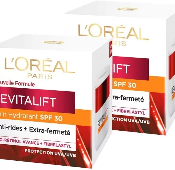 L’Oréal Paris Revitalift Anti-Rimpel Tagescreme SPF30 - 2x50ml, hydratisierend & straffend für Frauen über 30, UV-Schutz