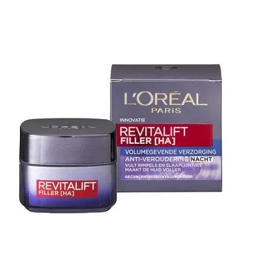 L’Oréal Paris Revitalift Filler Nachtcreme 50 ml - Antiveroudering, Hyaluronzuur, Volume, Verstevigend, Rimpelopvullend, Voor een Frisse Huid