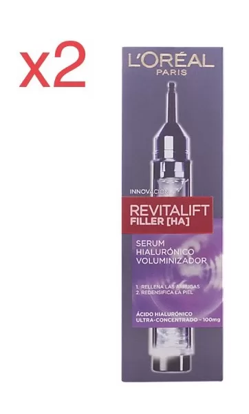 L’Oréal Paris Revitalift Filler Hyaluron Serum - 2 Stuks, Anti-Aging, Volumegevend, Geschikt voor Gevoelige Huid, Jeugdige Uiterlijk